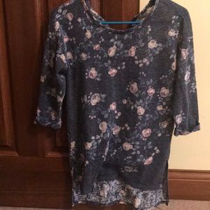 Lauren Conrad blue floral tunic with tie back